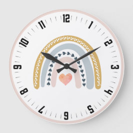Reloj Redondo Grande Cute Boho Watercolor Pastel Nursera Arcoiris