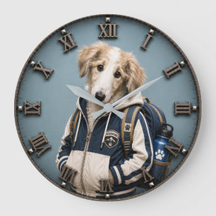 Reloj Redondo Grande Cute Borzoi Puppy 