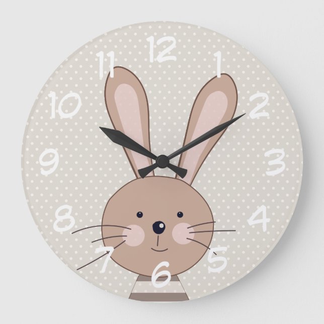 Reloj Redondo Grande Cute Brown Bunny Beige Dots (Anverso)