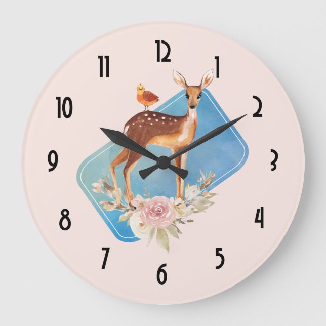 Reloj Redondo Grande Cute Brown Watercolor Deer Rustic