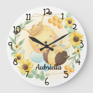 Reloj Redondo Grande Cute Bumble Bee and Sunflowers