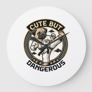 Reloj Redondo Grande Cute But Dangerous Pug Dog Karate Kick_1
