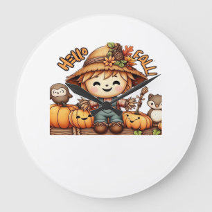 Reloj Redondo Grande Cute Camiseta Oversized Espantapájaros de Otoño co