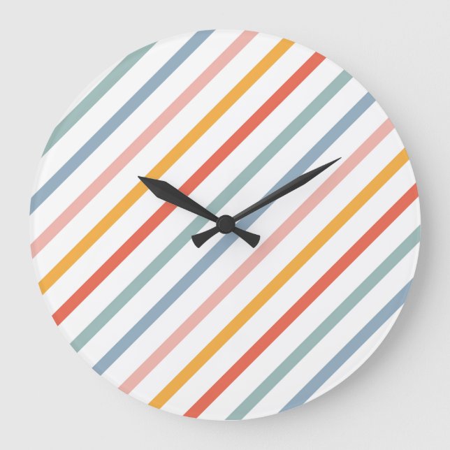 Reloj Redondo Grande Cute Candy Striped Diagonal (Anverso)