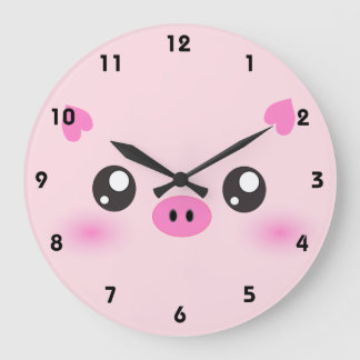 Reloj Redondo Grande Cute Cara de cerdo - minimalismo kawaii