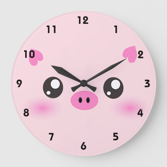 Reloj Redondo Grande Cute Cara de cerdo - minimalismo kawaii (Anverso)