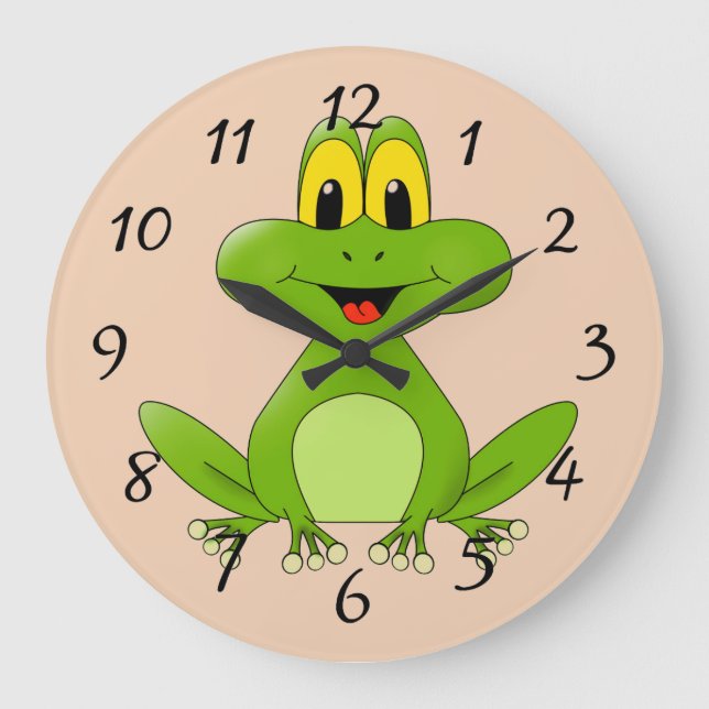 Reloj Redondo Grande Cute cartoon Frog (Anverso)