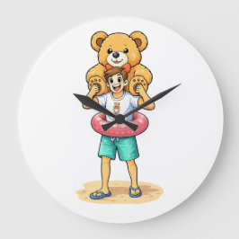 Reloj Redondo Grande Cute Cartoon Man with Giant Teddy Bear Summer Fun
