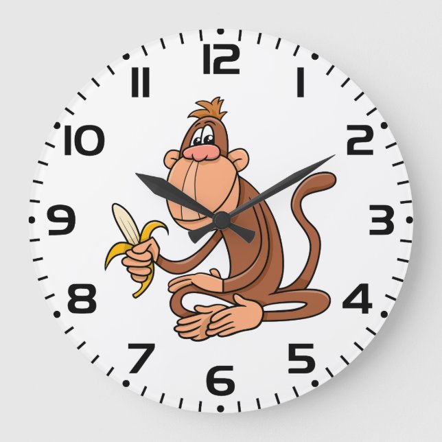 Reloj Redondo Grande Cute Cartoon Monkey with Banana Funny Animal (Anverso)