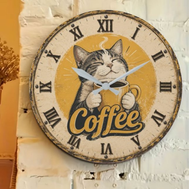 Reloj Redondo Grande Cute Cat Coffee (Subido por el creador)