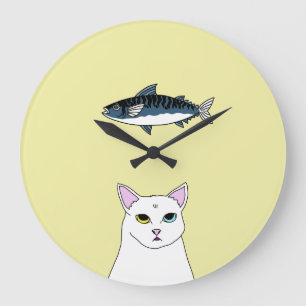 Reloj Redondo Grande Cute Cat Fish cartoon Round Wall Clock