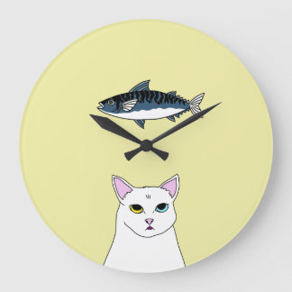 Reloj Redondo Grande Cute Cat Fish cartoon Round Wall Clock