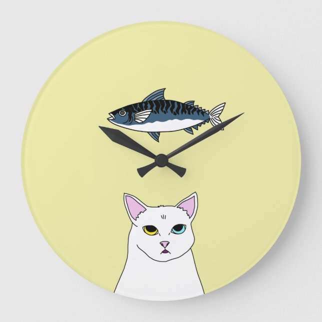 Reloj Redondo Grande Cute Cat Fish cartoon Round Wall Clock (Anverso)