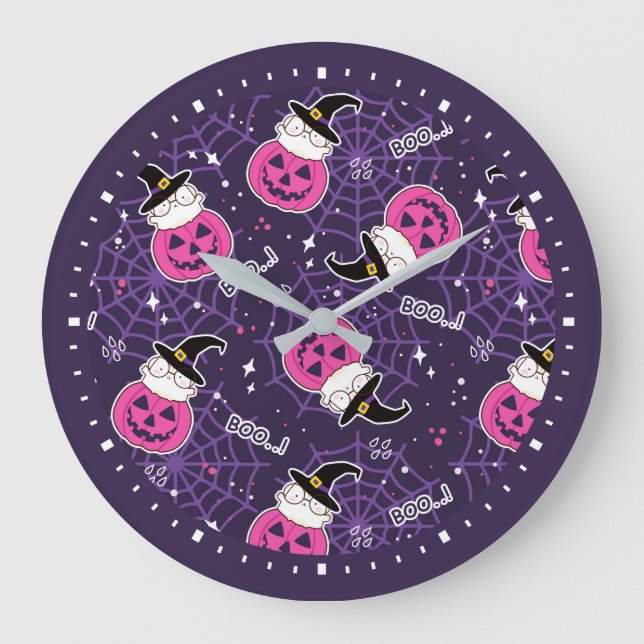 Reloj Redondo Grande Cute Cats and Pumpkins Halloween Pattern (Anverso)