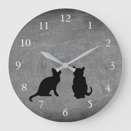 Reloj Redondo Grande Cute cats silhouettes on chalkboard