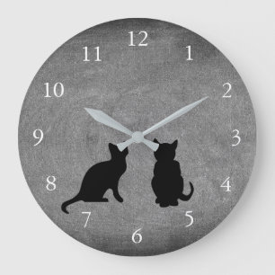 Reloj Redondo Grande Cute cats silhouettes on chalkboard
