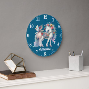 Reloj Redondo Grande Cute chicas fantasía unicorn hada agregar nombre
