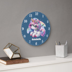 Reloj Redondo Grande Cute chicas fantasía unicorn hada agregar nombre