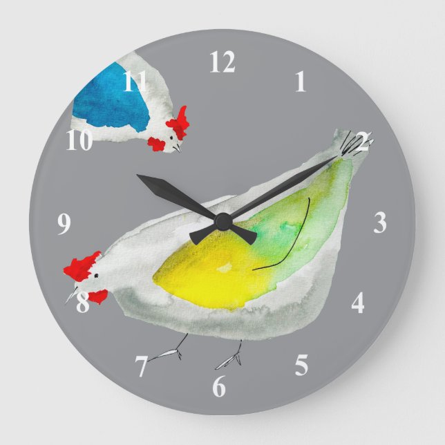 Reloj Redondo Grande Cute chickens watercolor (Anverso)