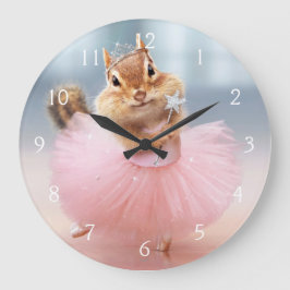 Reloj Redondo Grande Cute Chipmunk Ballerina en tutu en Dance Studio