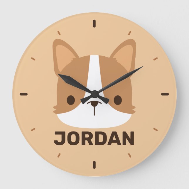 Reloj Redondo Grande Cute Corgi Dog with Personalized Name (Anverso)