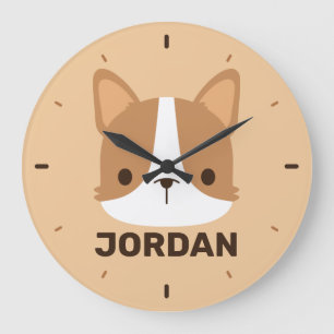 Reloj Redondo Grande Cute Corgi Dog with Personalized Name Large Clock