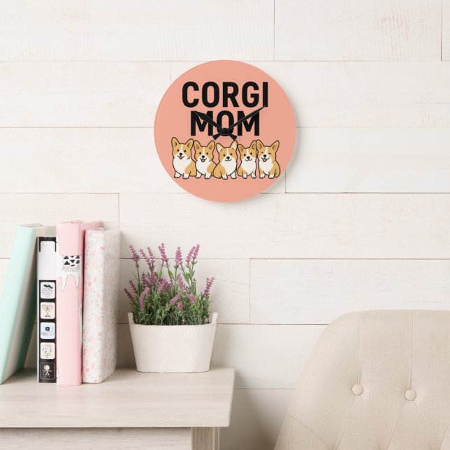 Reloj Redondo Grande Cute Corgi Mom Wall Clock (Sala de lectura)