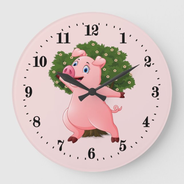 Reloj Redondo Grande cute Country pig lovers decor (Anverso)