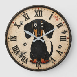 Reloj Redondo Grande Cute Dachshund Wiener Funny Sausage Dog Rustic Pet