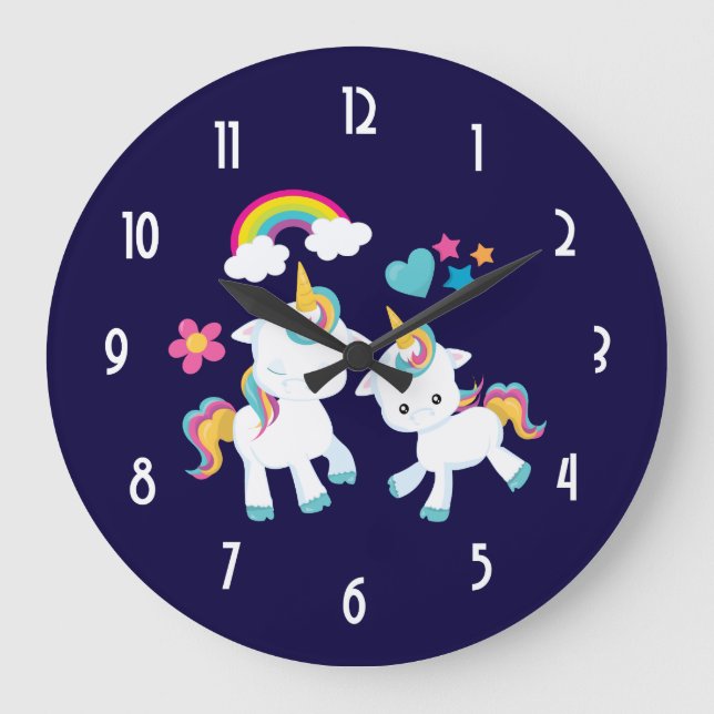 Reloj Redondo Grande Cute Dancing Unicorns Magical Rainbow & Stars (Anverso)