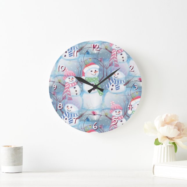 Reloj Redondo Grande Cute divertida temporada de invierno arte acuarela (Hogar)