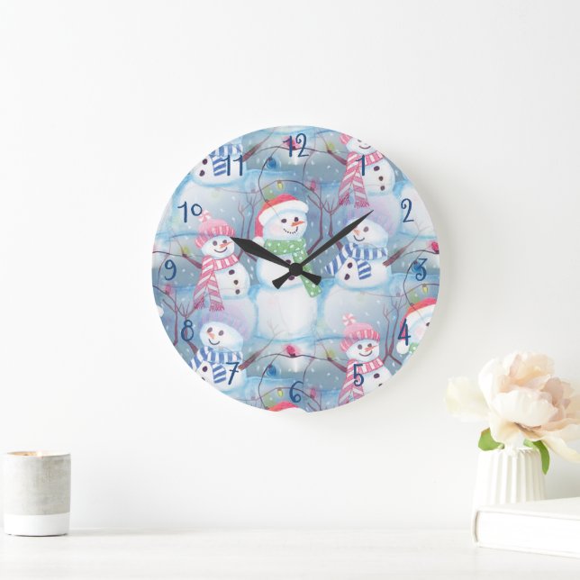 Reloj Redondo Grande Cute divertida temporada de invierno arte acuarela (Hogar)