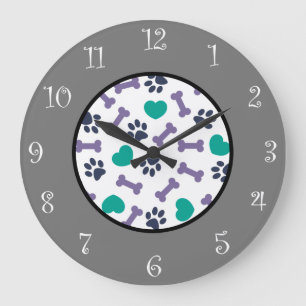Reloj Redondo Grande Cute Dog Paws And Bones Theme Wall Decor Clock
