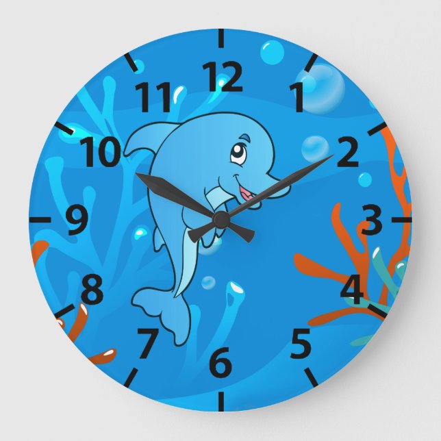 Reloj Redondo Grande Cute Dolphin Ocean Aquatic Wall Clock (Anverso)
