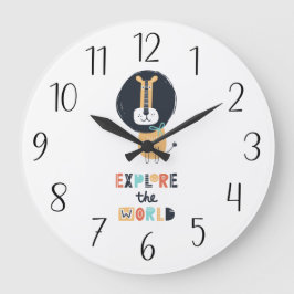 Reloj Redondo Grande Cute explorando el león