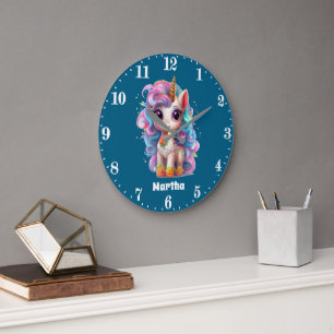 Reloj Redondo Grande Cute fantasy unicorn añadir nombre