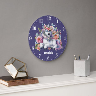 Reloj Redondo Grande Cute fantasy unicorn añadir nombre