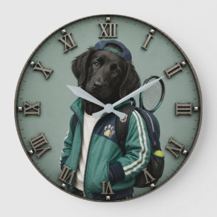 Reloj Redondo Grande Cute Flat-Coated Retriever Puppy Tennis
