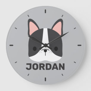Reloj Redondo Grande Cute French Bulldog with Personalized Name