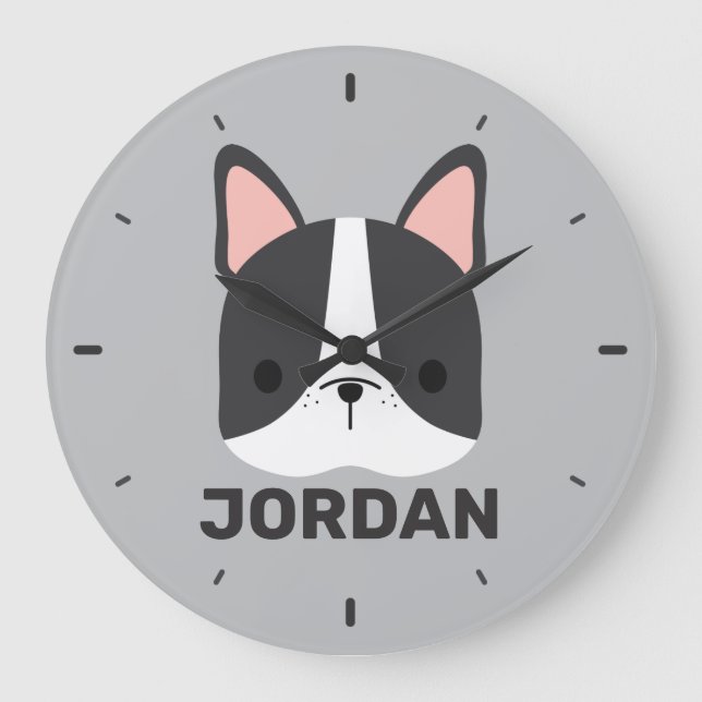 Reloj Redondo Grande Cute French Bulldog with Personalized Name (Anverso)