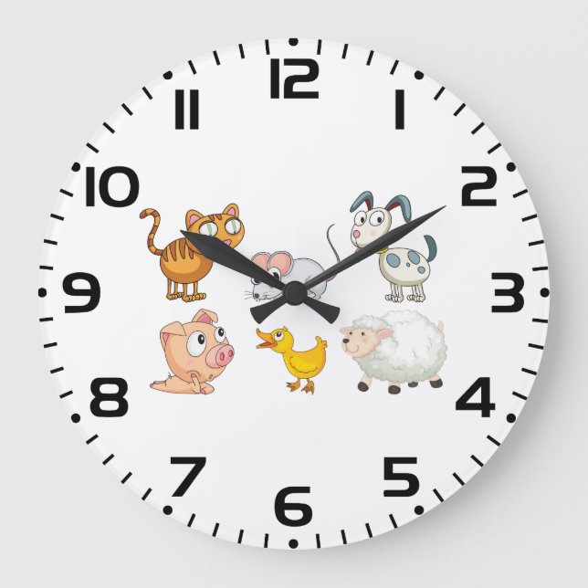 Reloj Redondo Grande Cute Fun Farm Animals (Anverso)