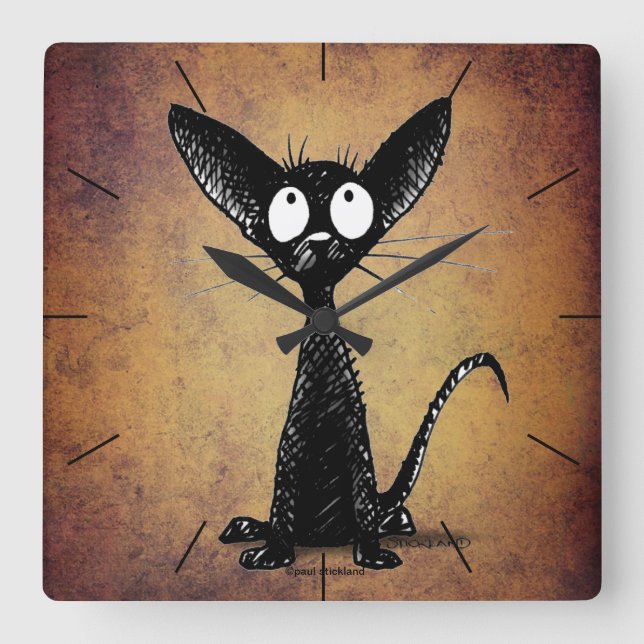 Reloj Redondo Grande Cute funny cartoon black cat (Anverso)