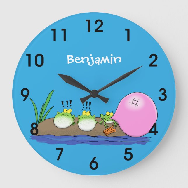 Reloj Redondo Grande Cute funny frogs bubblegum cartoon illustration ro (Anverso)