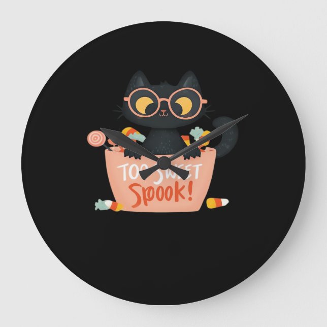 Reloj Redondo Grande Cute gato negro Halloween Candy Too Sweok Spook -  (Anverso)
