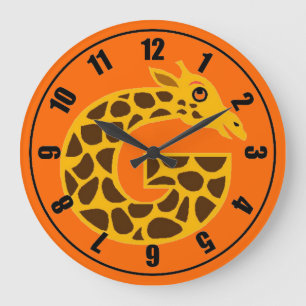 Reloj Redondo Grande Cute Giraffe Naranja Clock
