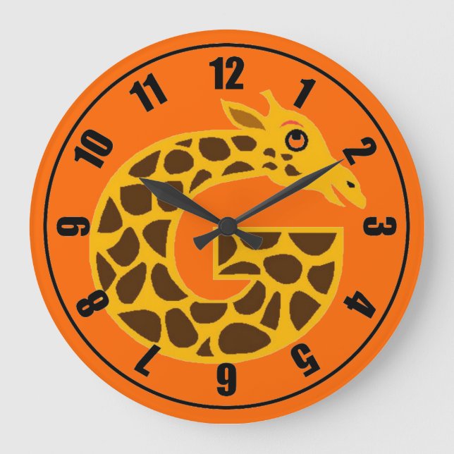 Reloj Redondo Grande Cute Giraffe Naranja Clock (Anverso)