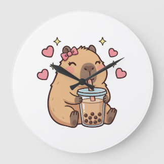 Reloj Redondo Grande Cute Girls Capybara Ramen Kawaii Tea Kawaii Capy 