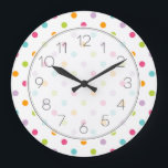 Reloj Redondo Grande Cute Girly Colorful Polka Dots<br><div class="desc">Moda moderna de moda femenina suave y brillante modelo de punto de polka multicolor sobre fondo blanco</div>