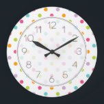 Reloj Redondo Grande Cute Girly Colorful Polka Dots<br><div class="desc">Moda moderna de moda femenina suave y brillante modelo de punto de polka multicolor sobre fondo blanco</div>