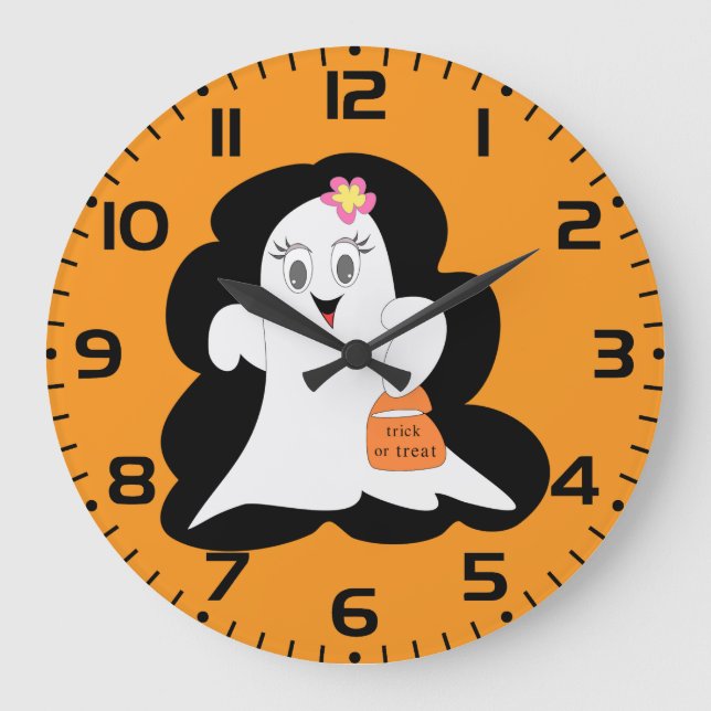 Reloj Redondo Grande Cute Girly Ghost Halloween Trick or Treat (Anverso)